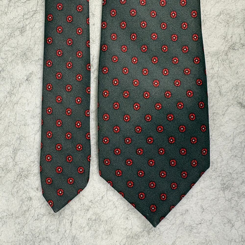 Milano Mens Silk Tie Vintage 1990s Charcoal Gray Red Geometric Medallion